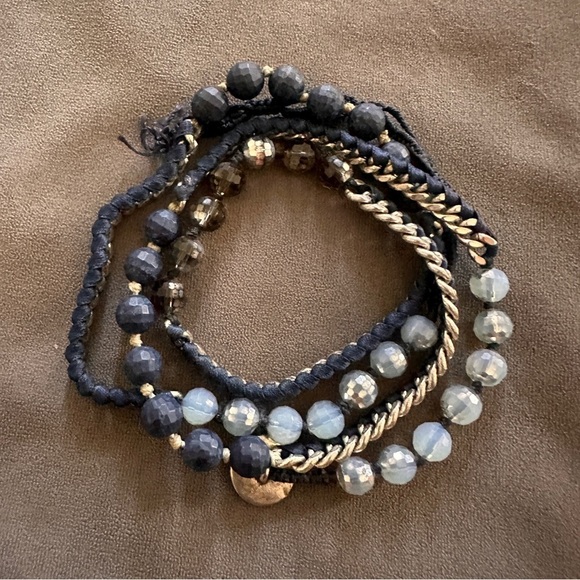 Chloe + Isabel Jewelry - Chloe + Isabel Blue Wrap Bracelet | Boho Cool Coastal Tones, Beads & Chain, 15”